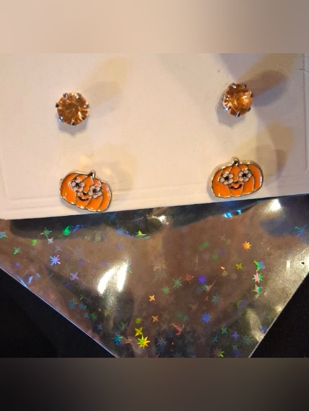 $8 Each Or Bundle 5/$20 Kids Orange Pumpkin With Flower Eyes Stud Earring Set